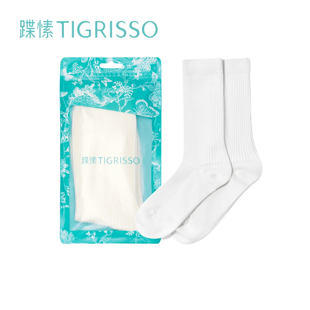 蹀愫春季休闲舒适白色棉袜子TJ541D1-10B70