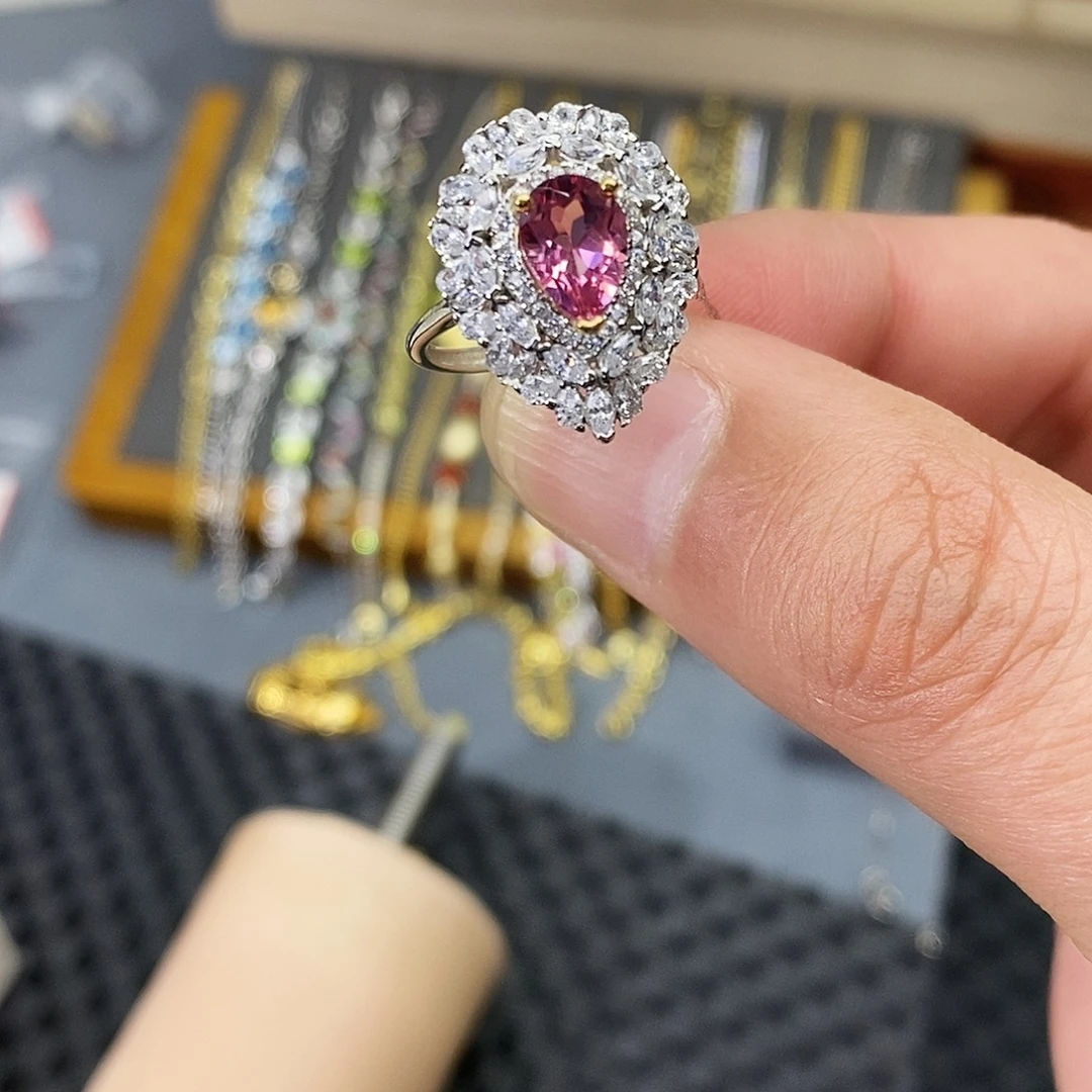 碧玺银S925镶嵌戒指