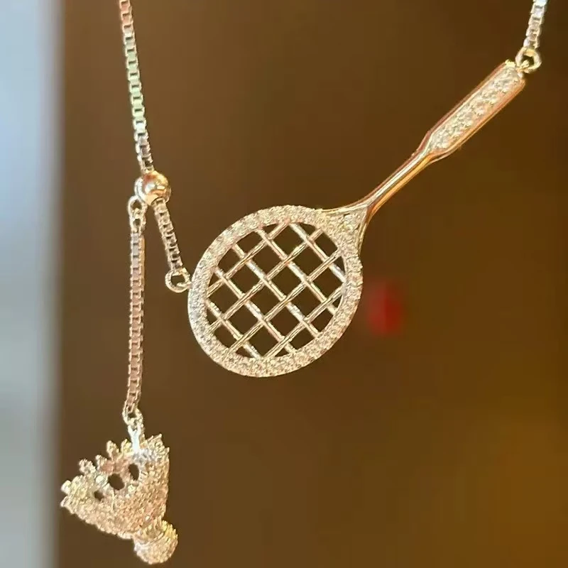 铜合金项链 羽毛球拍银色可调节锁骨链小众独特设计款项链高级