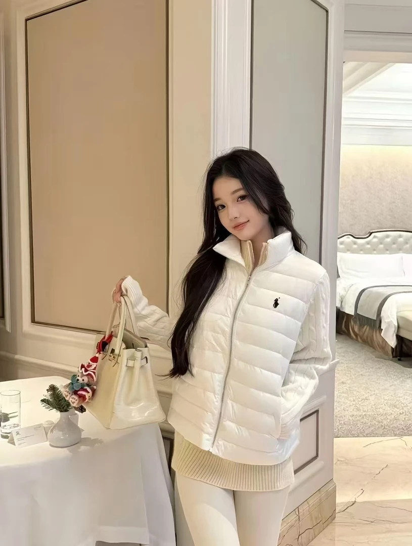 白色针织拼接棉服女冬季2025年新款韩版设计感小个子短款棉衣外套