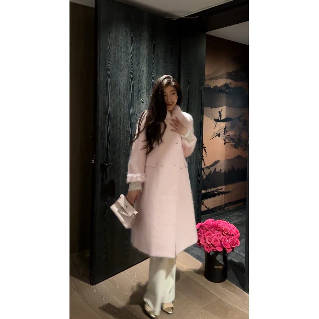 N.COU妮蔻25冬新款时髦气质减龄宽松长款过膝翻领毛呢大衣DY10333