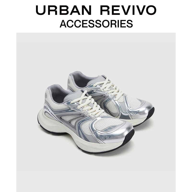 URBAN REVIVO2025秋季新款男士厚底拼色圆头运动鞋UAMS50010