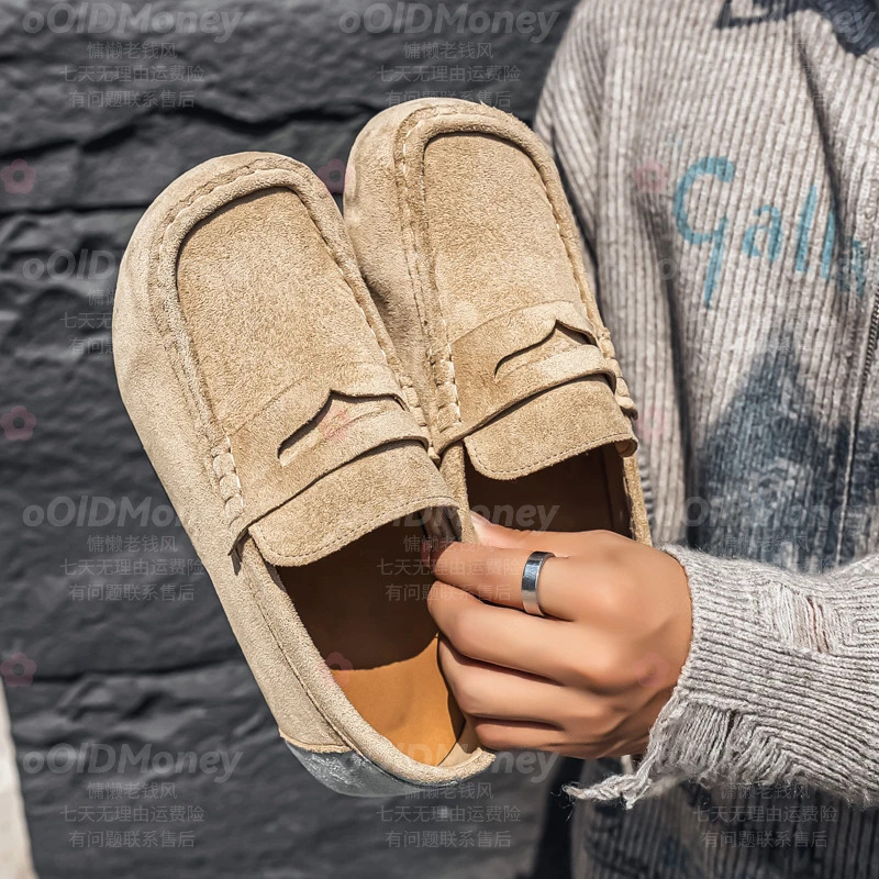 oOlDMoney男士新款老钱风百搭软底反绒豆豆鞋平底一脚蹬勃肯鞋