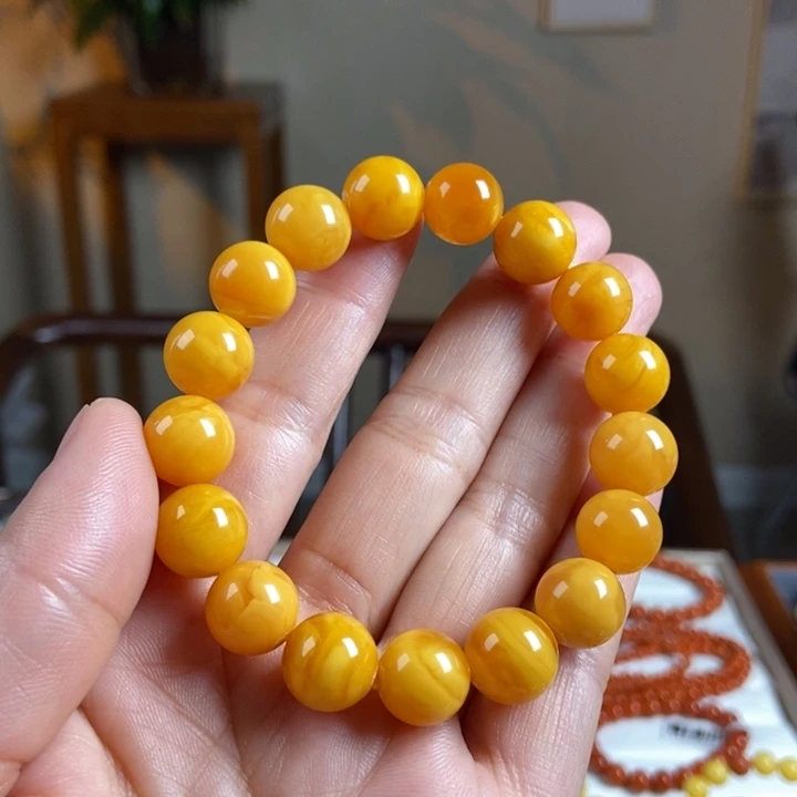 琥珀手链未镶嵌雪*飞蜜蜡手串12