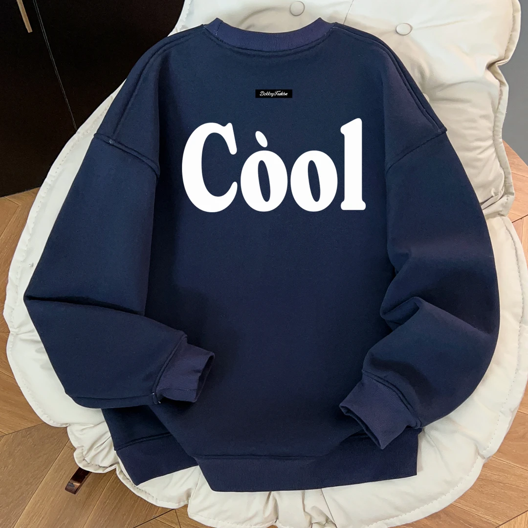 美式秋冬男女同款潮流圆领休闲上衣英文字母印花加绒加厚保暖卫衣