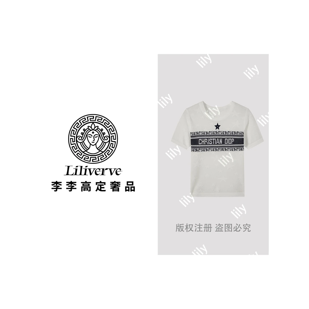 LL字母时尚短袖气质百搭T恤白色通勤绣花针织衫-7306