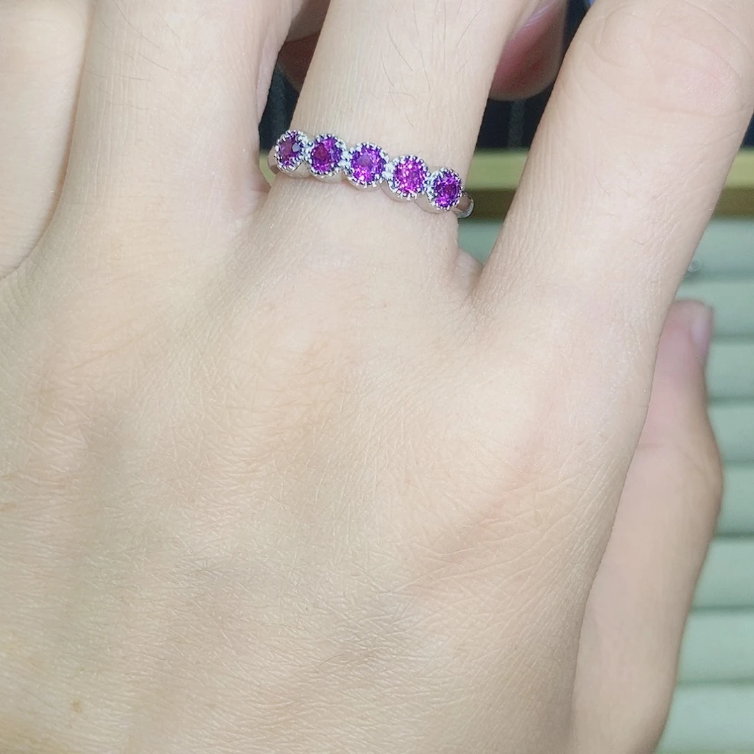 银S925镶嵌戒指石榴石（紫牙乌）