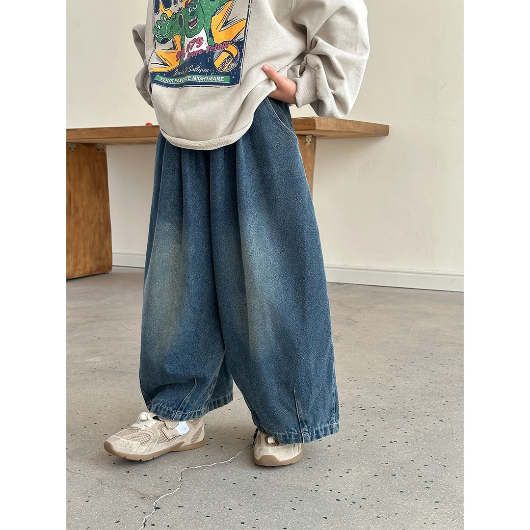 in 爱:mx25秋韩版儿童宽松牛仔裤男女童阔腿时尚休闲萝卜裤潮718