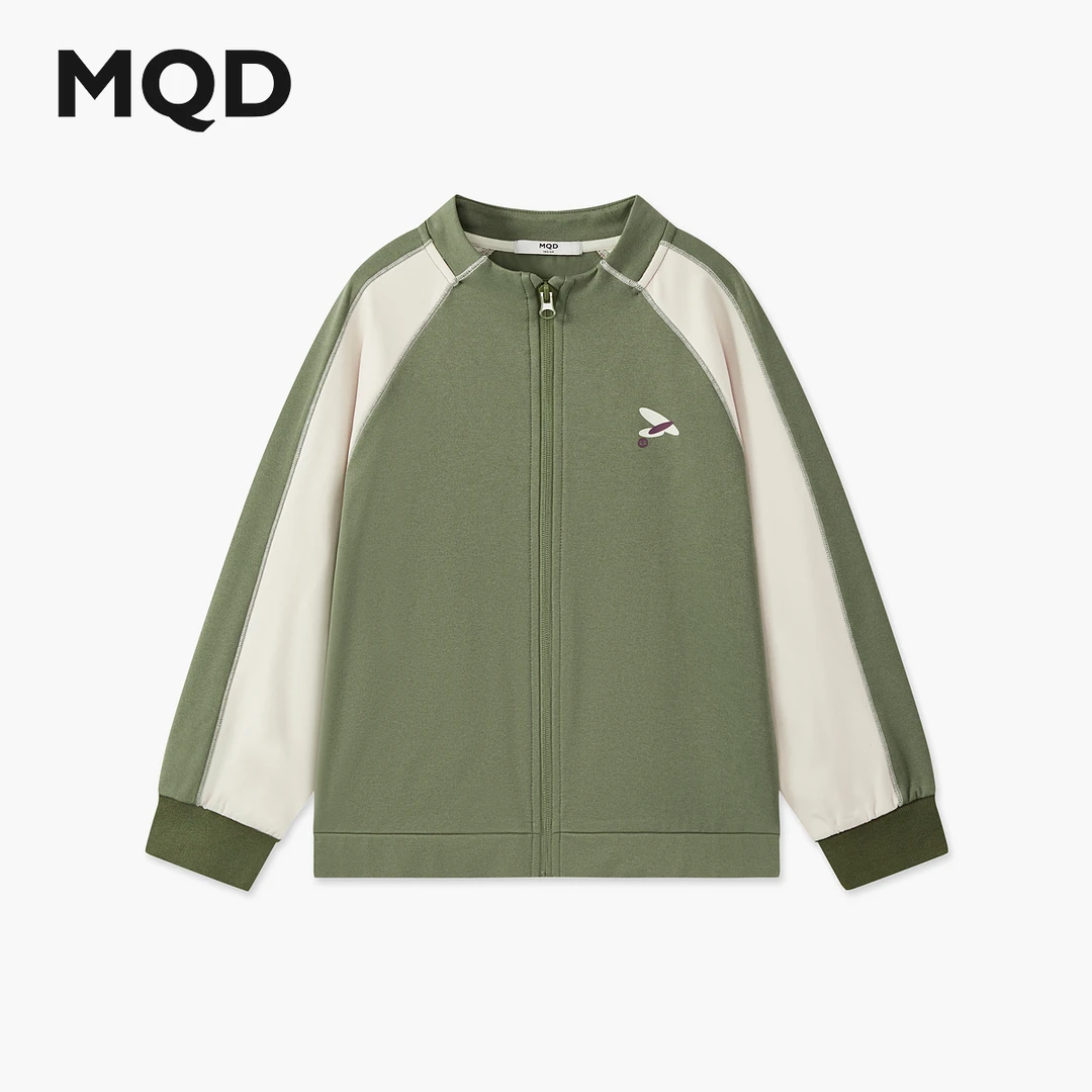 MQD男童25秋新款撞色学院插肩袖街潮字母长袖半开襟卫衣9653W0636
