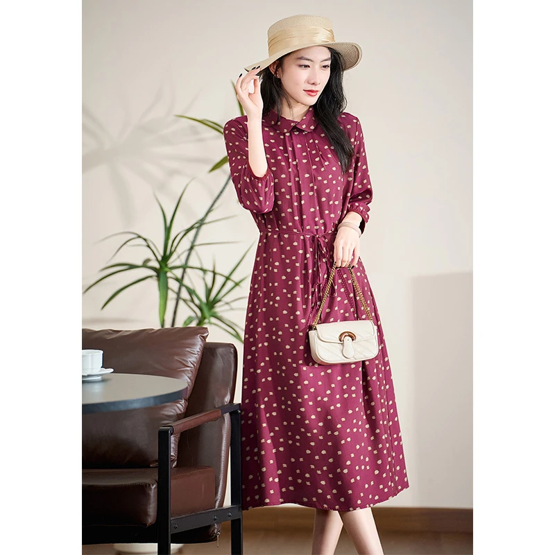 迪欧芙娃娃领波点轻奢减龄高级感2025春季新款女连衣裙#CLQ17821