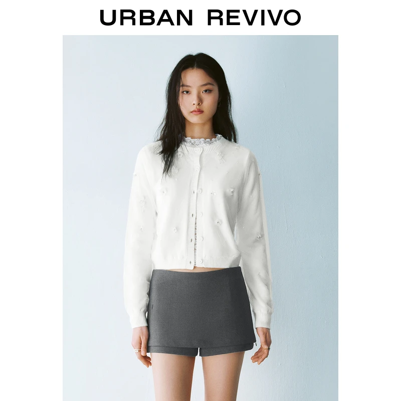 UR2025秋季新款女装休闲立体花朵钉珠针织开衫UYU950030
