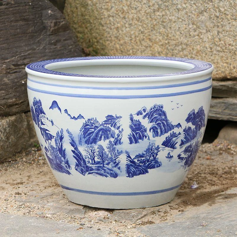 庭院大缸景德镇青花瓷水缸金鱼缸荷花碗莲睡莲盆乌龟缸酒店甲鱼缸