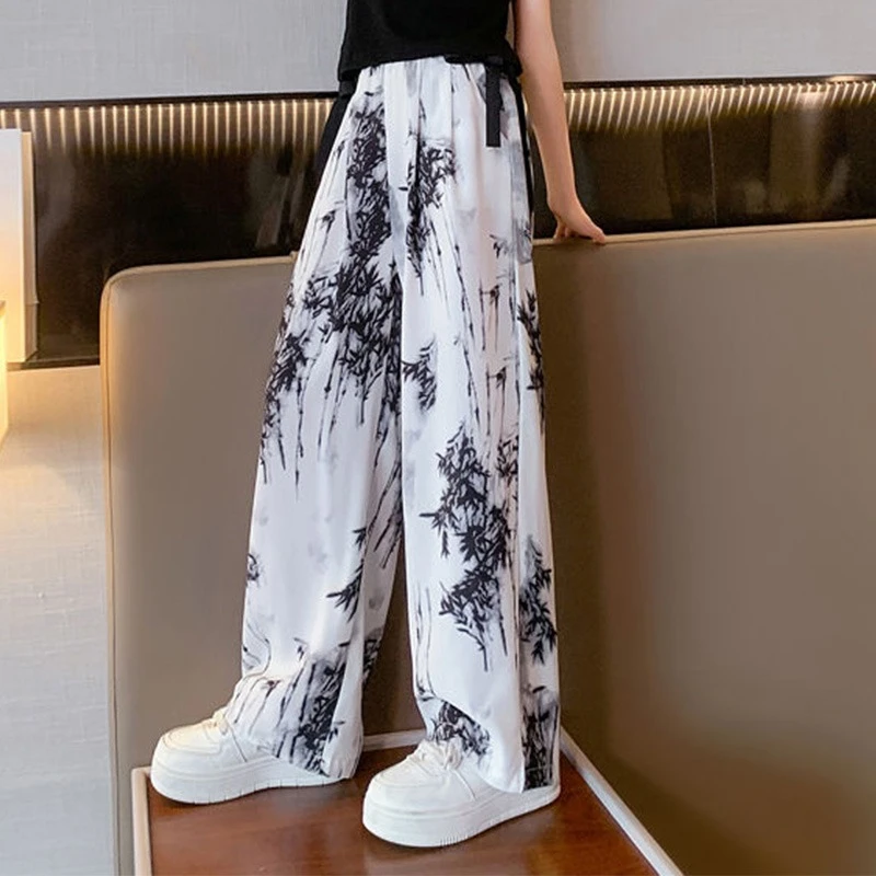 女童夏装防蚊裤2025新款儿童中国风洋气大童夏季水墨画冰丝阔腿裤