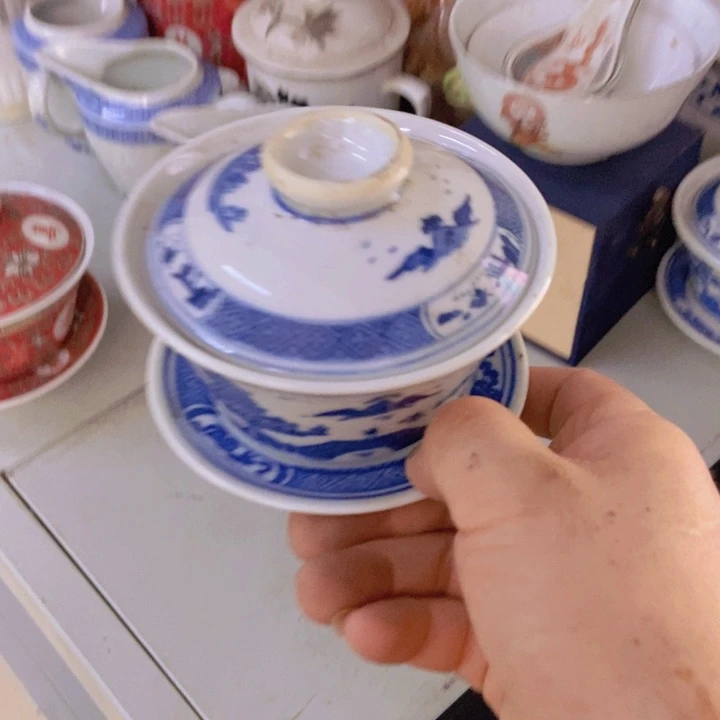 摆件景德镇青花梧桐三才盖碗