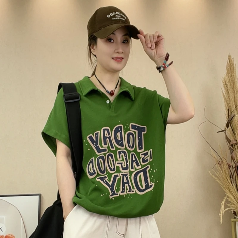 3560#休闲百搭夏季时尚宽松小众翻领韩版美式insPOLO衫绿色T恤