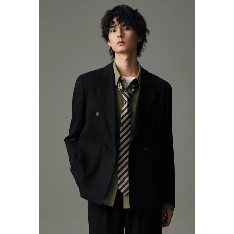 【条纹肌理】春秋款男士休闲西装宽松时尚潮流商务韩版西装外套男