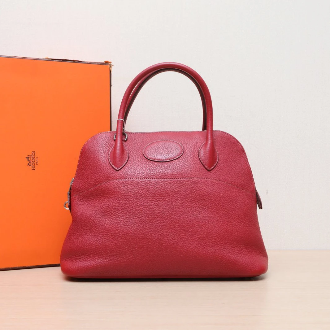 95新 Hermes/爱马仕 小花双双 保龄球包 31 鲜红色 TC皮 框N 银扣
