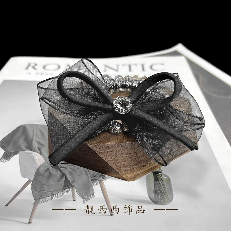 【LXX靓西西】432灰色水晶发圈法式轻奢气质欧根纱丸子头皮筋