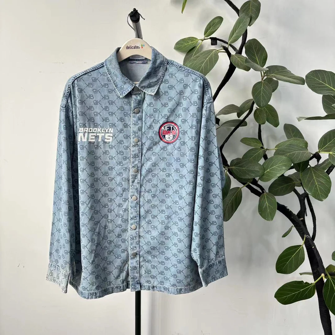 S-4 潮牌春秋季男款蓝色翻领满印软牛仔夹克外套 N0011