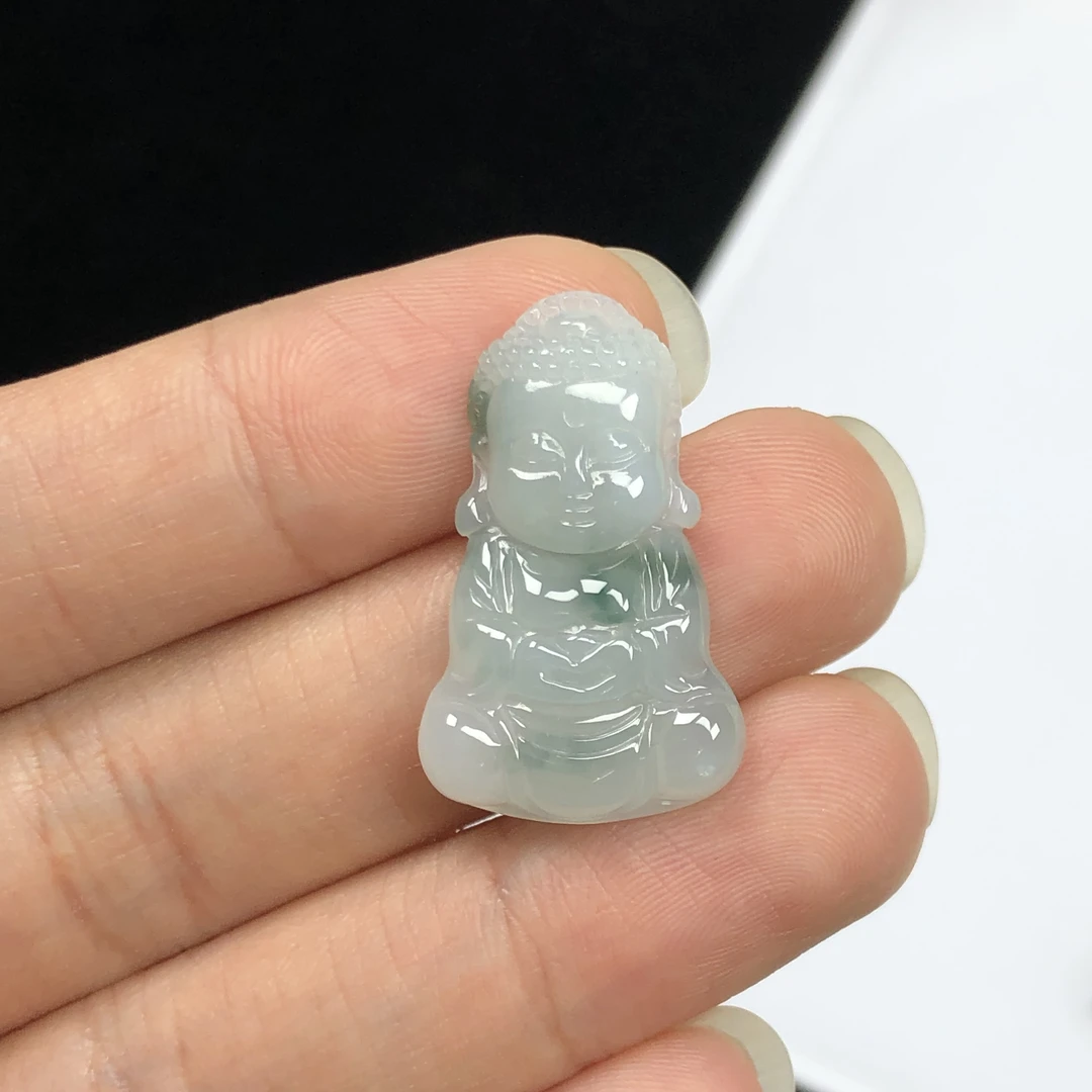 天然缅甸A货翡翠 冰飘花宝宝佛吊坠 男女宝宝挂坠