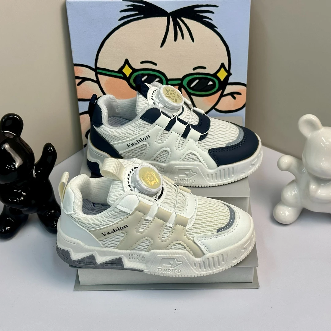 女童运动鞋Y19春夏新款儿童板鞋旋转纽扣防滑透气学生男童小白鞋