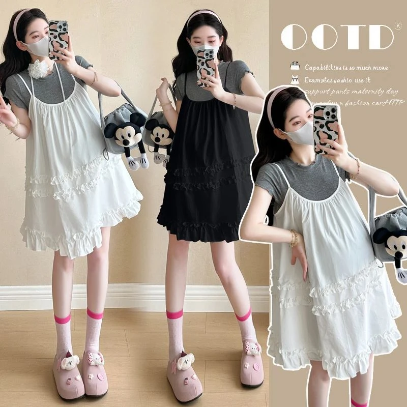 时髦孕妇装女夏季新款网红款洋气韩版时尚大码吊带连衣裙百搭上衣