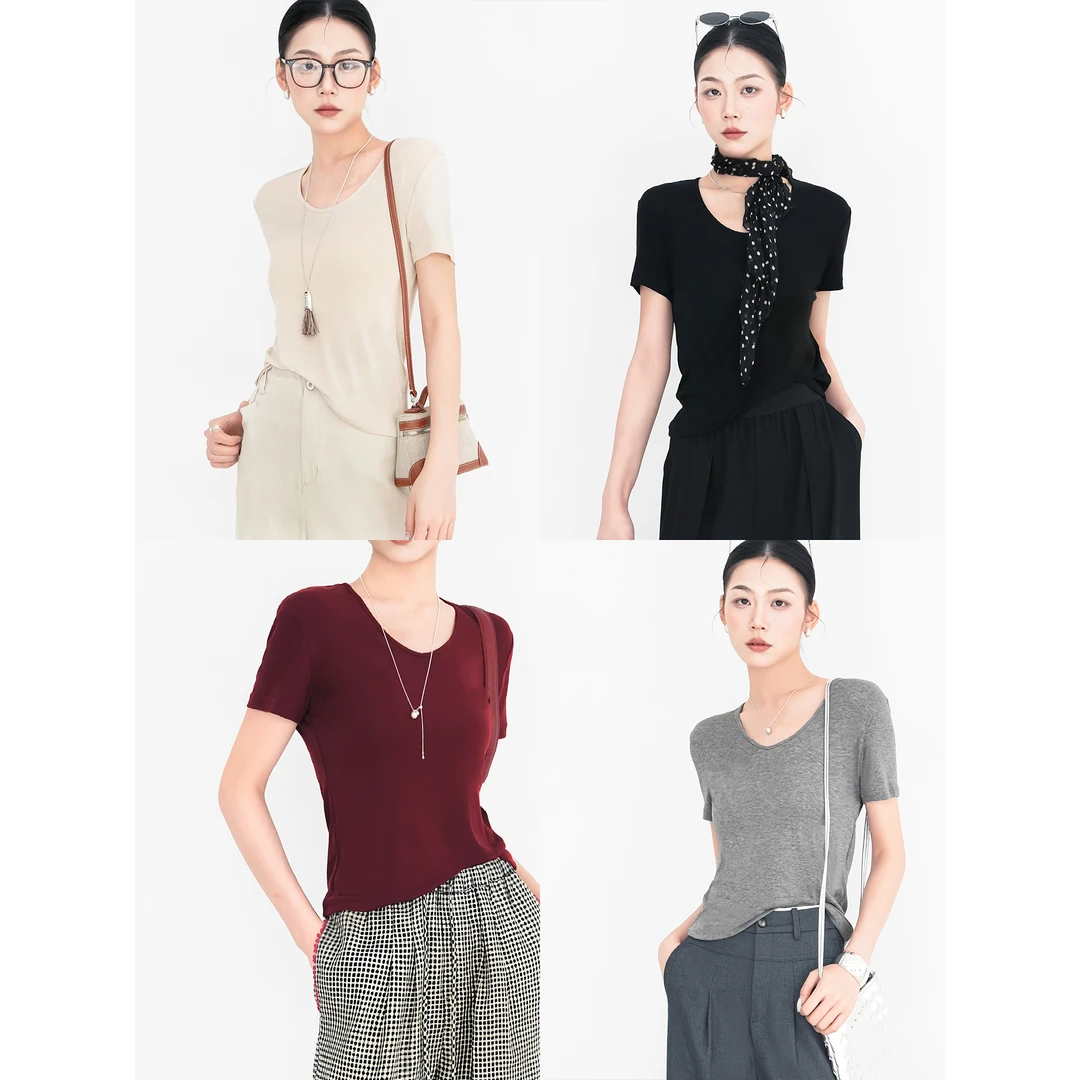 Nietzsche｜柔软如肤｜莱赛尔天丝x羊毛 高端U领短袖女T恤61772