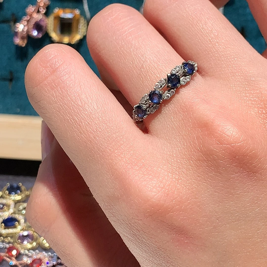蓝宝石戒指银S925镶嵌