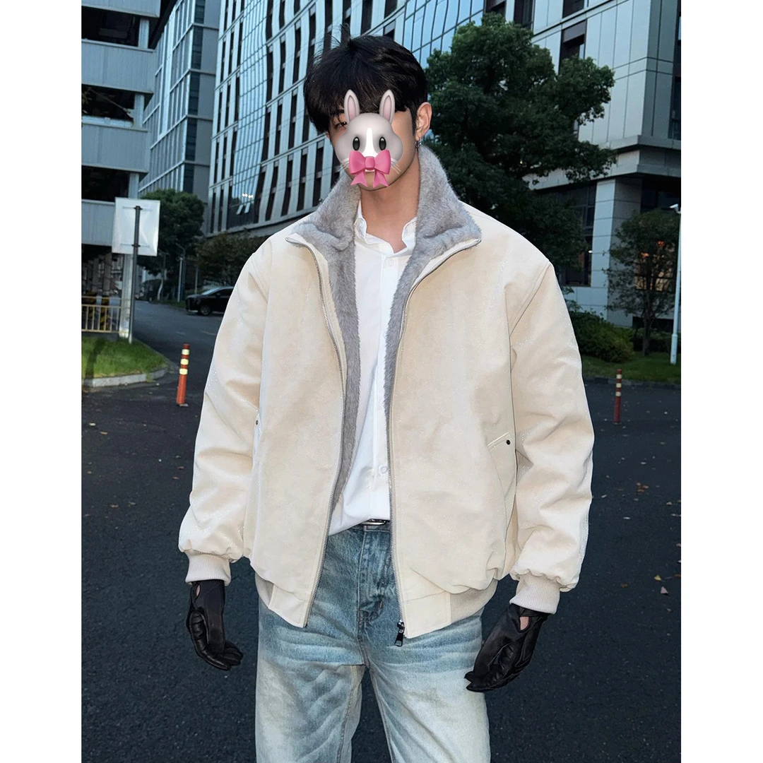 美式仿双色貂毛座山雕外套男冬季双面穿重磅防寒加厚保暖棉衣棉袄