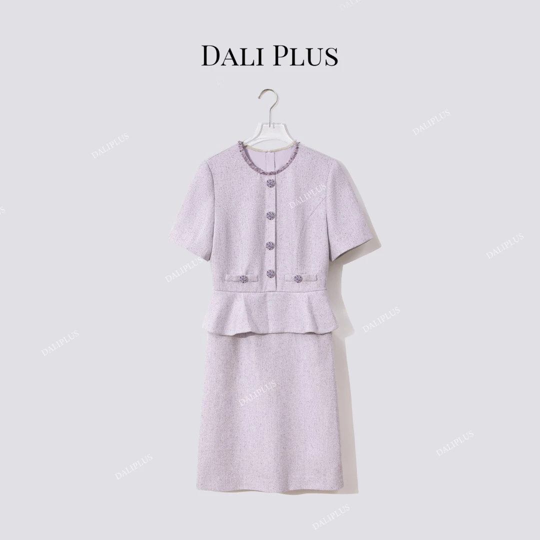 DALI PLUS优雅名媛 气质高级浅紫色时尚连衣裙-D5DD1081