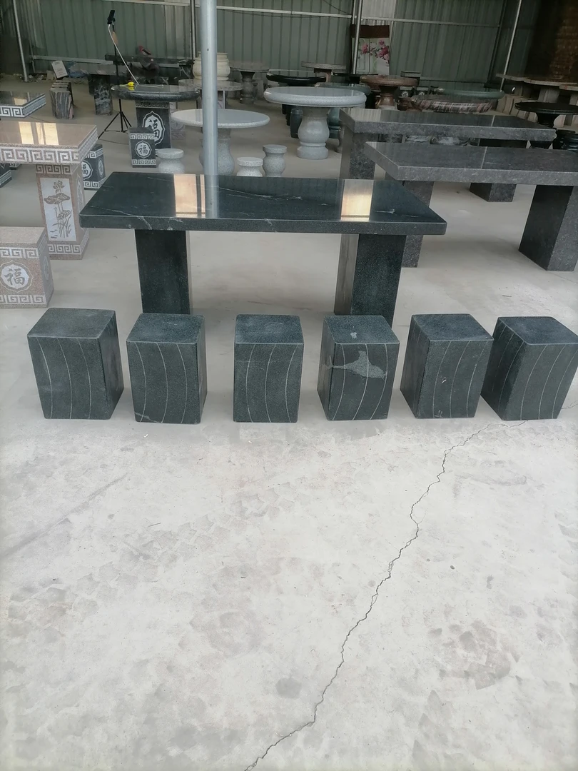 花岗岩石桌石凳庭院别墅家用一套茶台花岗岩加大加厚户外黑色石桌