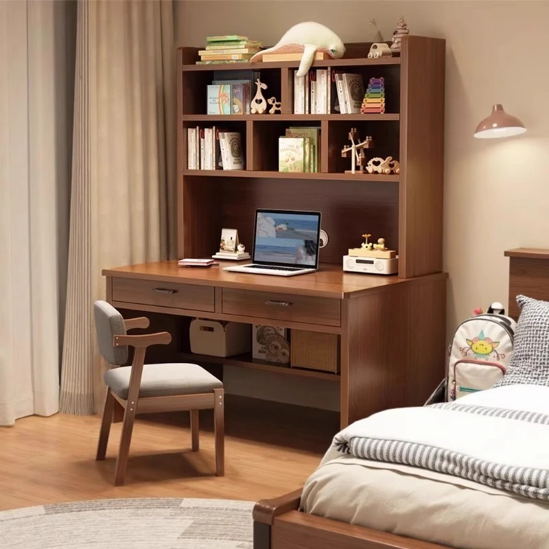 书桌书架一体桌学生家用学习写字桌卧室书柜储物柜一体办公电脑桌