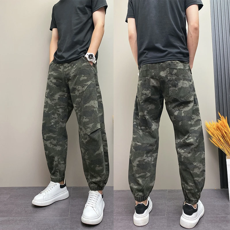 日系潮牌拼接设计感迷彩休闲裤男2025秋季新款宽松痞帅束脚哈伦裤