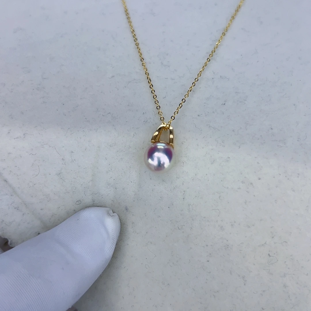 海水珍珠海水akoya M家吊坠8-9mm18K金镶嵌