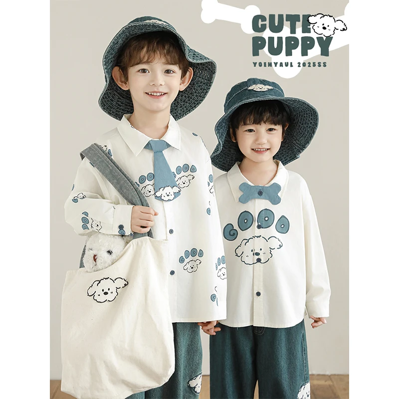 【25年春一波】原创设计 元气修狗数码印 100棉休闲衬衫N5821 N5822