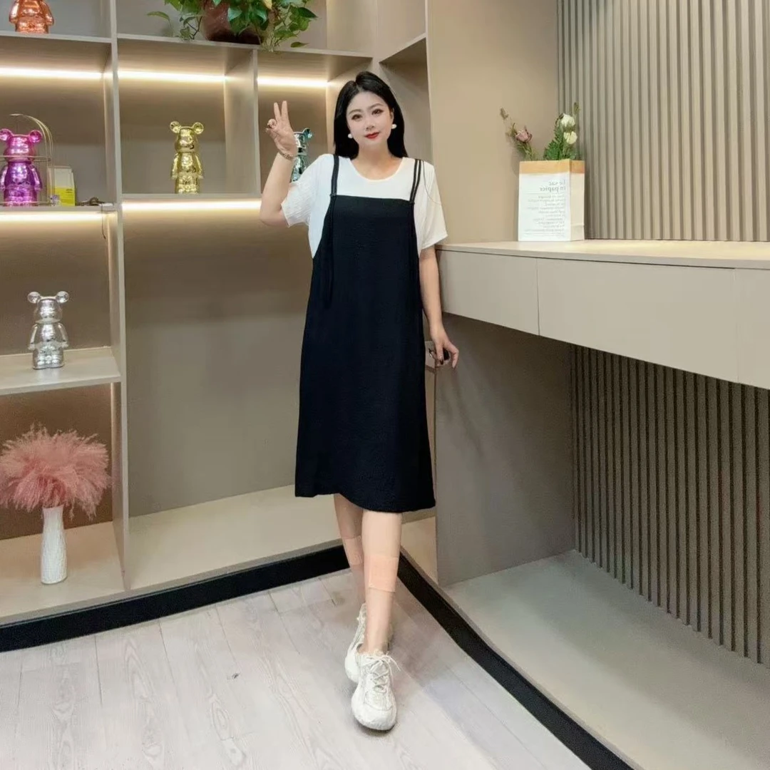 夏季连衣裙-双 潮流时尚假两件清凉透气百搭显瘦胖MM大码女装新款