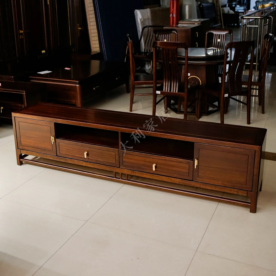 （大利家具）清尾004-N656-7电视柜黑檀木新中式地柜客厅矮柜实木