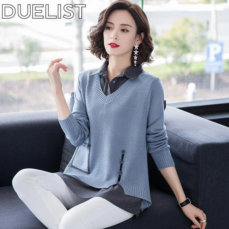 DUELIST秋冬假女装两件套头衫潮新款宽松内衫领上衣外衫针织底衫