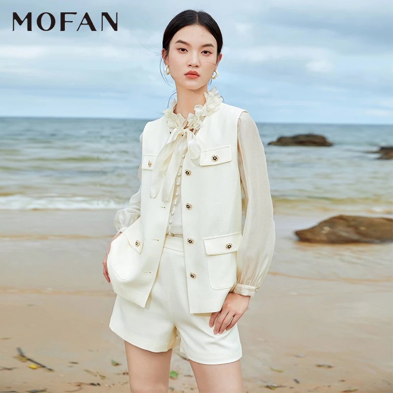 【小余专属】MOFAN摩凡秋新款米色马夹短裤MBJ354142