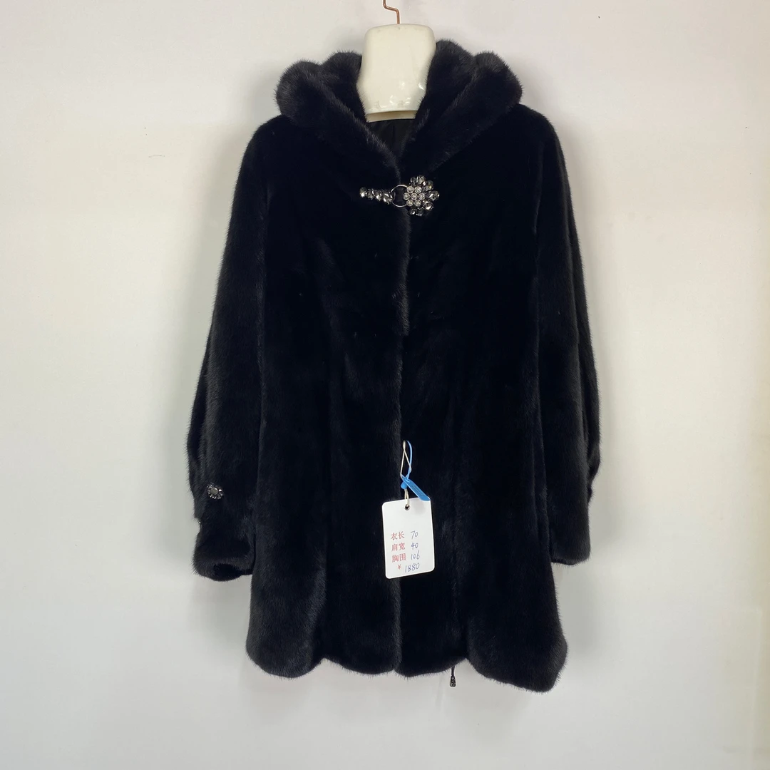 120斤以下 时尚黑色外套进口水貂毛保暖显瘦