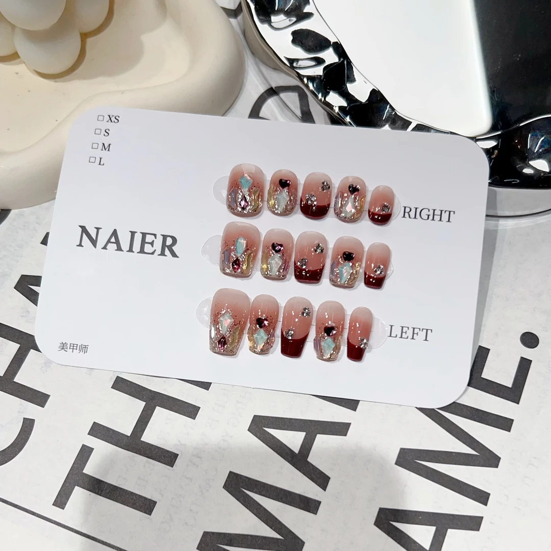 美拉德钻红法式-茉莉Molly轻奢手工穿戴甲