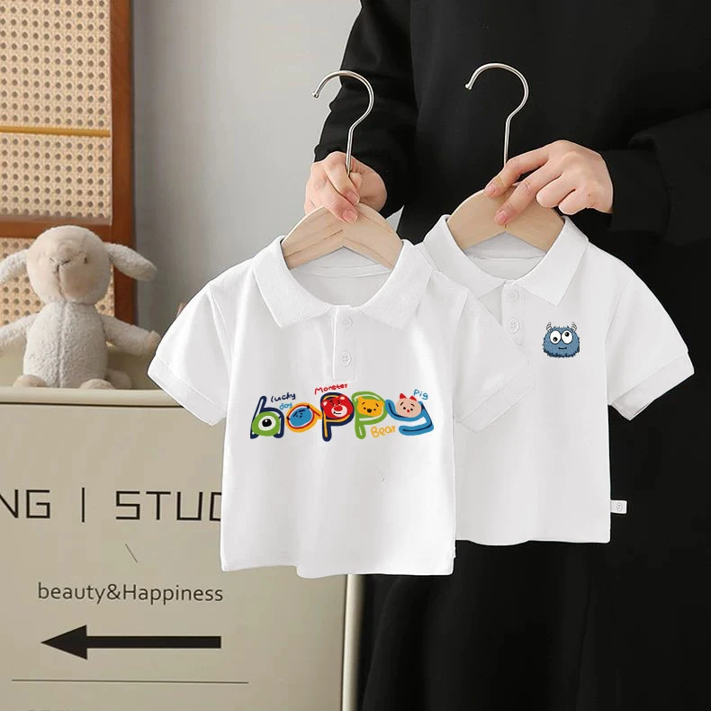 儿童纯棉Polo衫白色翻领夏季帅气男童时尚卡通短袖T恤宝宝上衣