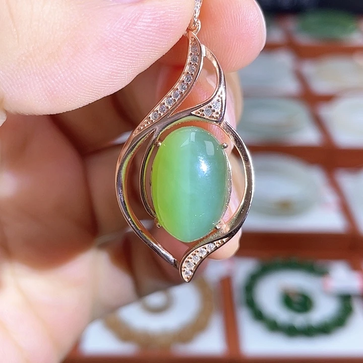 和田玉（碧玉）银S925镶嵌颈饰（碧玉苹果绿）