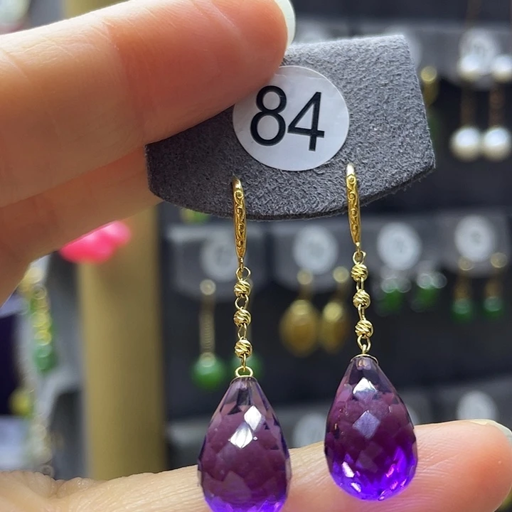 耳饰18K金镶嵌紫晶