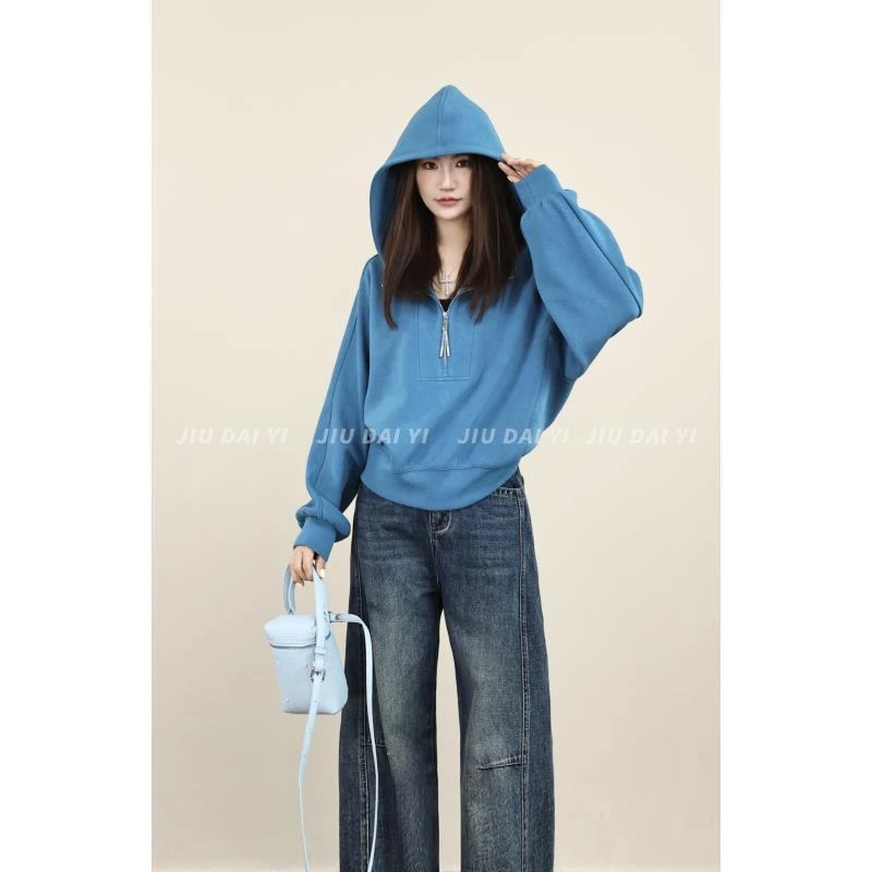 玖黛衣【晚霞】秋季穿搭韩版纯色连帽卫衣WYP45144