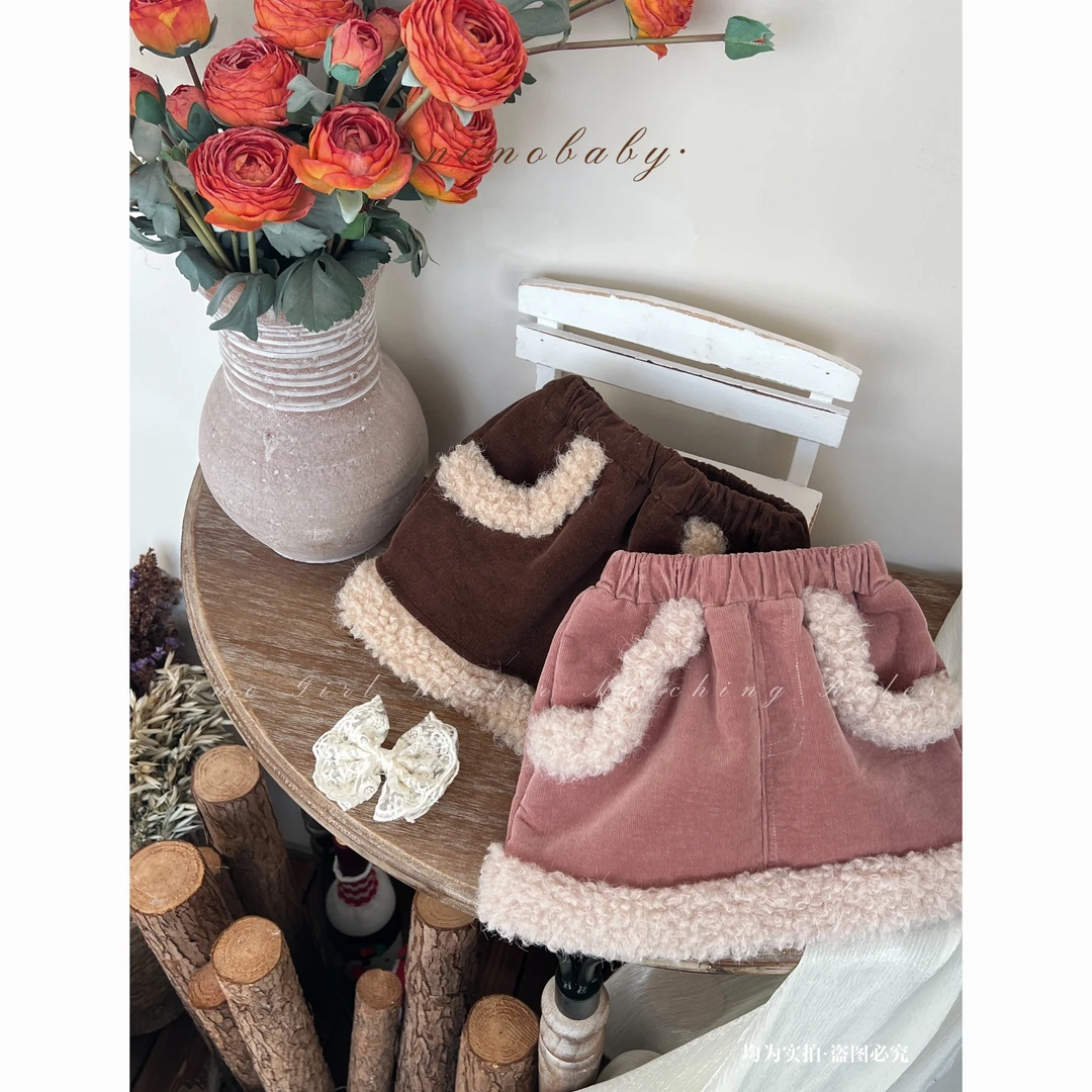NIMO【糖丝-裙子】韩版冬款宝宝纯色可爱时尚装饰复古百搭加绒裙