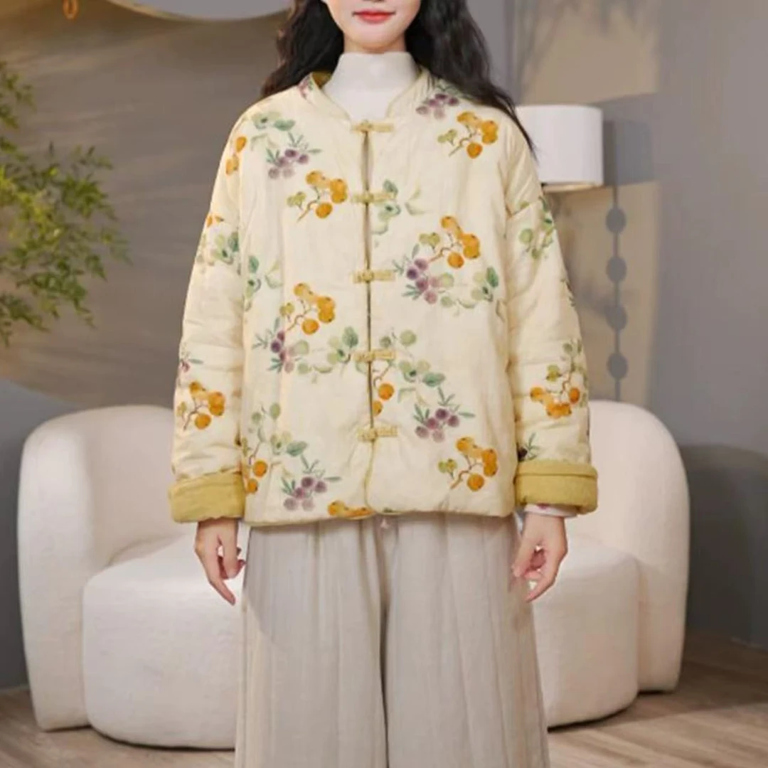【双面穿】中国风复古上衣女士棉衣外套厚款棉服立领冬装中式棉袄