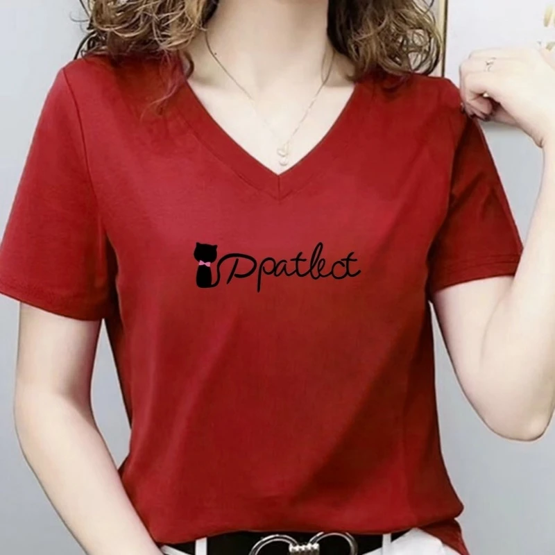 II2025新款大码夏装v领短袖T恤女士百搭洋气体恤衫显瘦上衣服