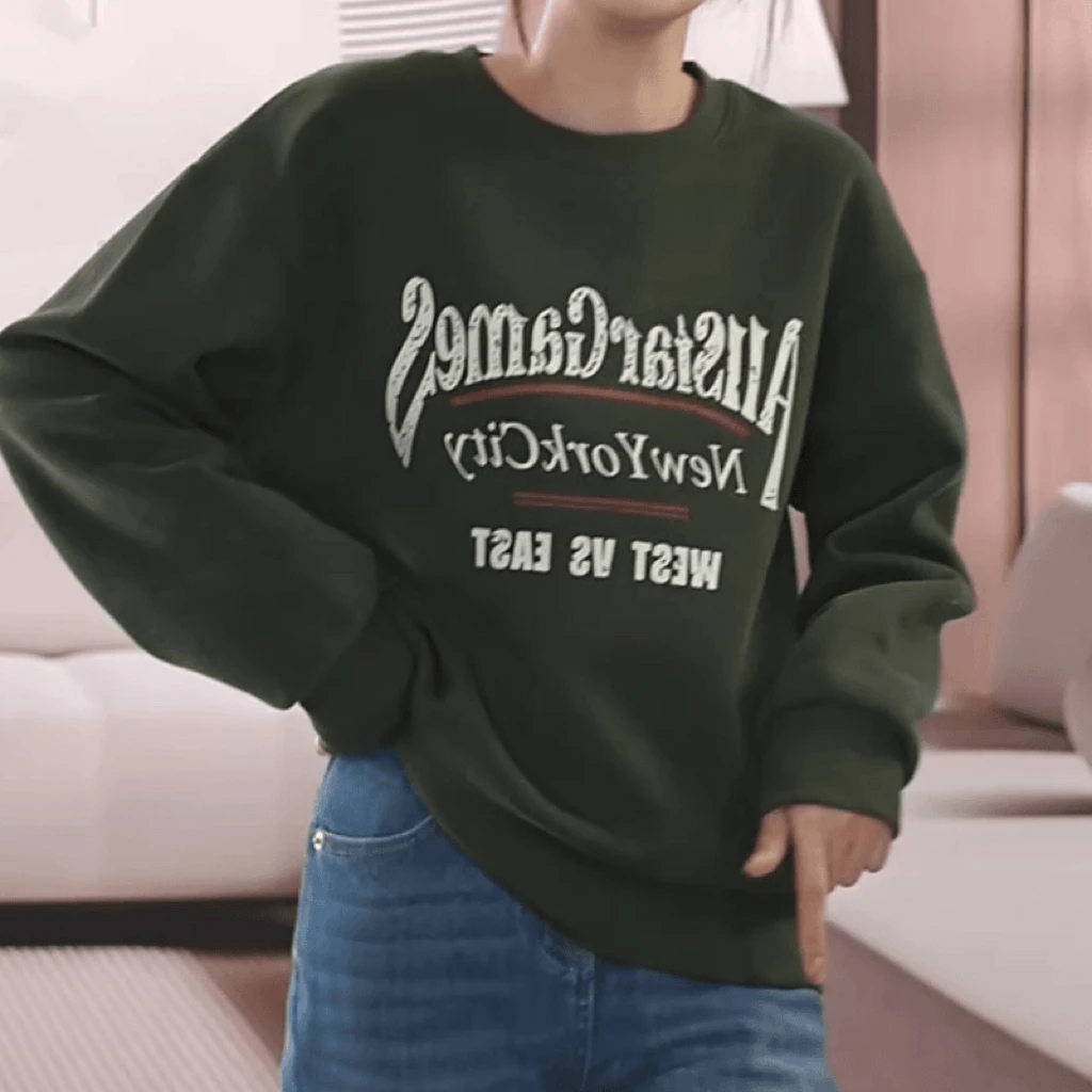 韩系休闲重工设计感百搭高街字母卫衣女2025新款秋冬休闲圆领上衣