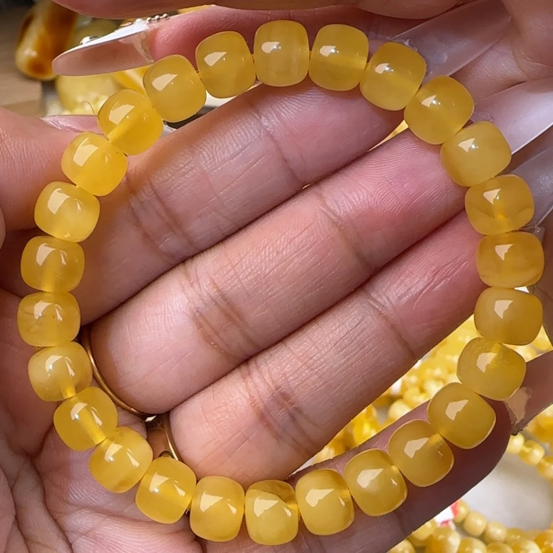 蜜蜡未镶嵌手链鸡油黄老型手串